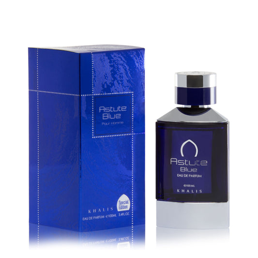 100 ml Eau de Parfum ASTUTE BLUE, Fragrância Picante Amadeirada para Homem