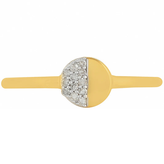 Anel de Prata com Banho de Ouro com Diamante Branco