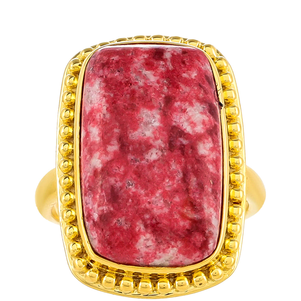 Anel de Prata com Banho de Ouro com Thulite  Contraste: Cabeca de Veado (800)