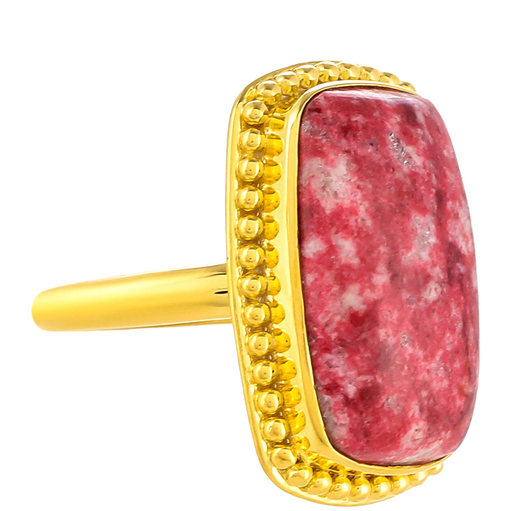 Anel de Prata com Banho de Ouro com Thulite  Contraste: Cabeca de Veado (800)