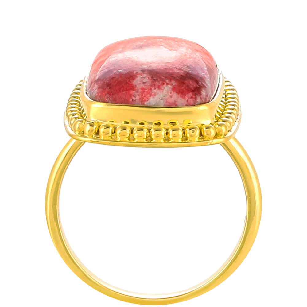 Anel de Prata com Banho de Ouro com Thulite  Contraste: Cabeca de Veado (800)