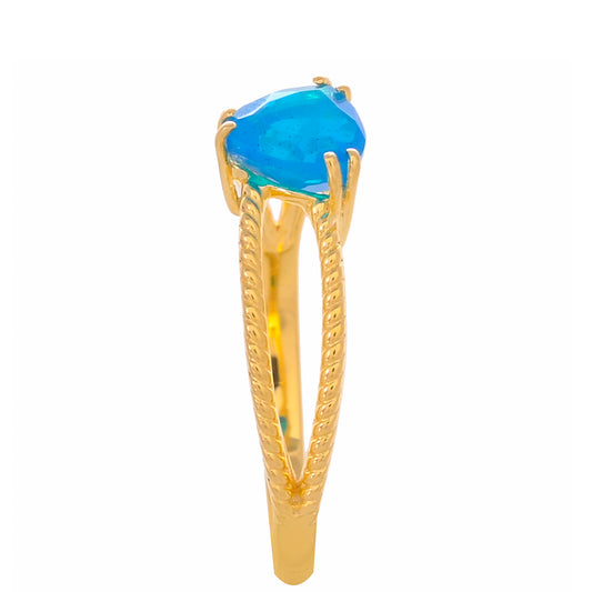 Anel de Prata com Banho de Ouro com Opala Azul de Paraiba