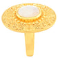 Anel de Prata com Banho de Ouro com Pedra da Lua Arco-íris  Contraste: Cabeca de Veado (800)