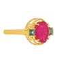Anel de Prata com Banho de Ouro com Quartzo Rosa e Topázio Verde Samambaia  Contraste: Cabeca de Veado (800)