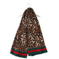 Xaile de Inverno, com borda verde e vermelha, 90 cm x 180 cm, com padrão de leopardo, castanho