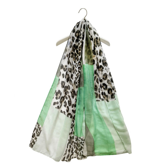 Xaile Verde com Padrão de leopardo, 80 cm x 180 cm