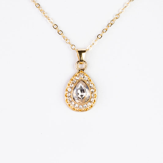 Conjunto de Liga de Ouro com Cristal Emporia® Branco ( Colar+Brincos+Pulseira+Anel+Pendente )