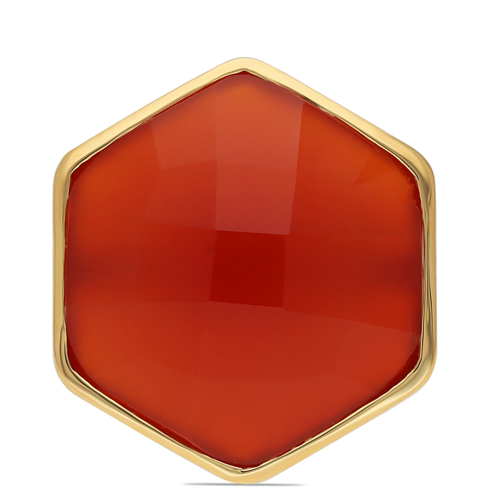 Anel de Prata com Banho de Ouro com Ónix Vermelho  Contraste: Cabeca de Veado (800)