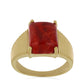 Anel de Prata com Banho de Ouro com Coral Esponja Vermelha  Contraste: Cabeca de Veado (800)