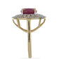 Anel de Prata com Banho de Ouro com Rubi de Madagáscar e Topázio Branco  Contraste: Cabeca de Veado (800)