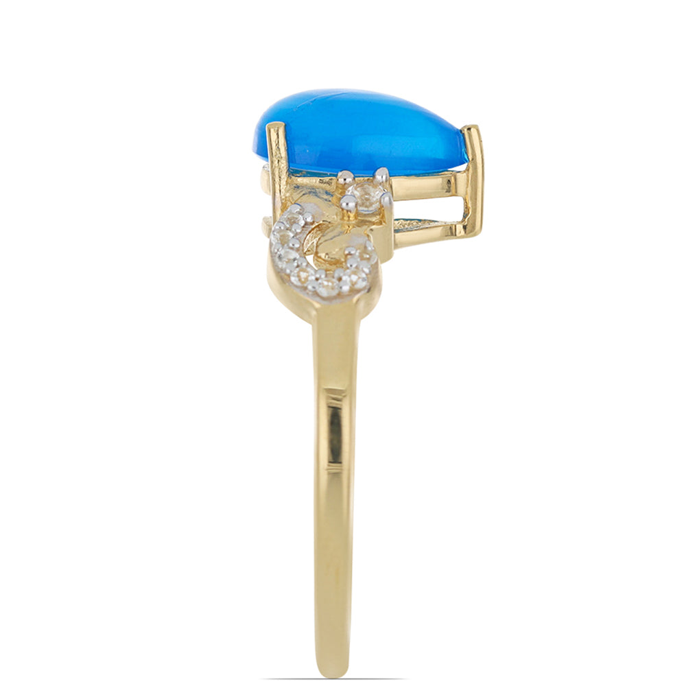 Anel de Prata com Banho de Ouro com Opala Azul de Lega Dembi da Etiópia e Topázio Branco