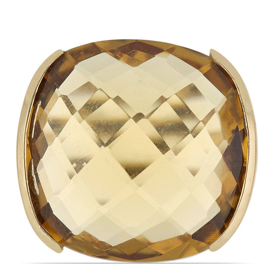 Anel de Prata com Banho de Ouro com Quartzo cor de Cognac  Contraste: Cabeca de Veado (800)