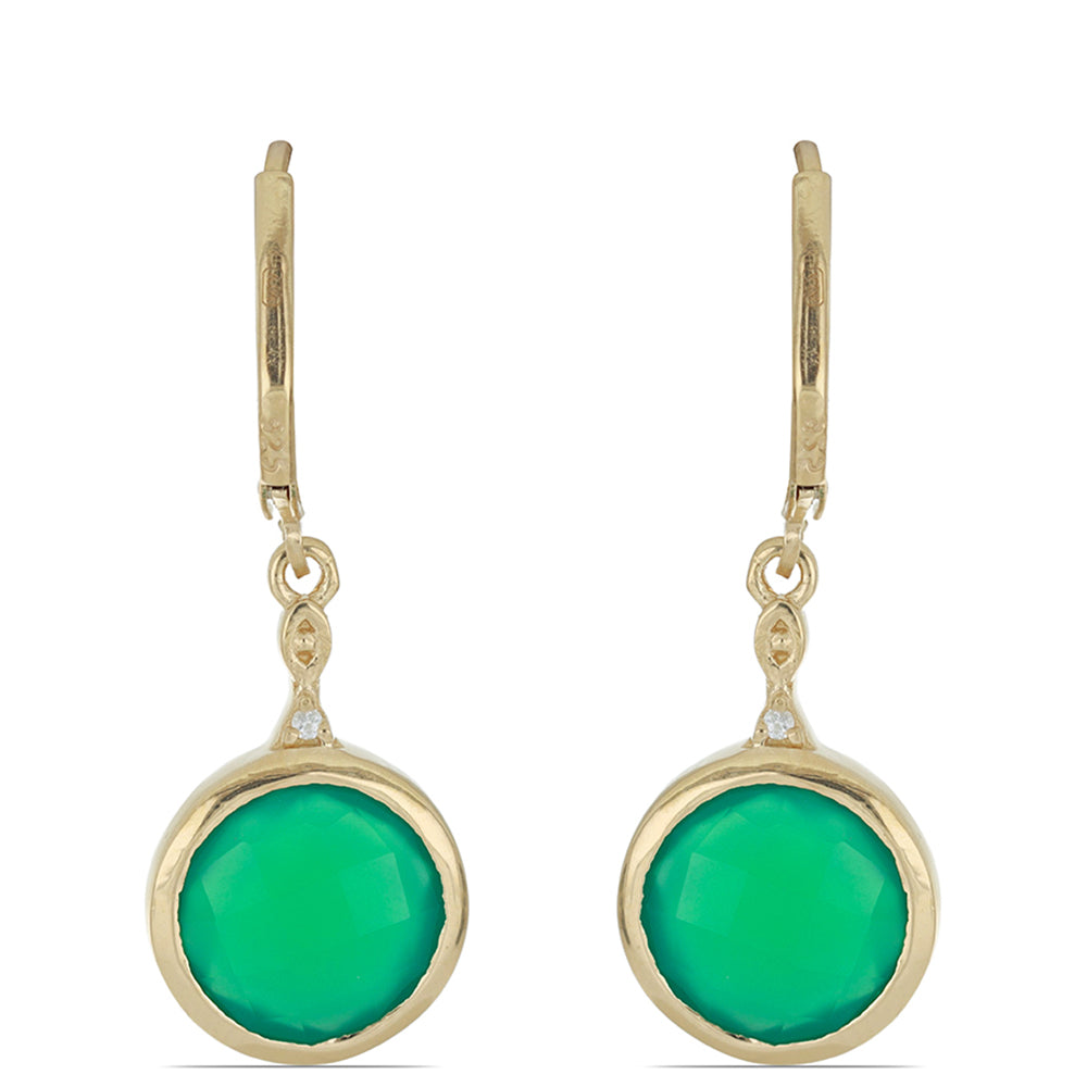Brincos de Prata com Banho de Ouro com Ágata Verde de Spruce Pine e Topázio Branco