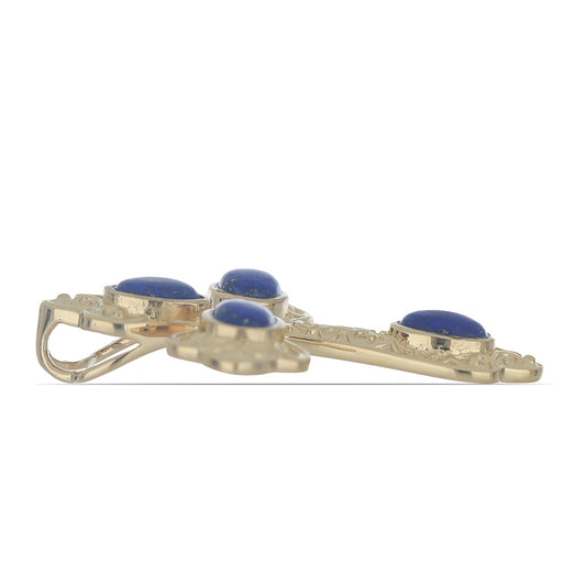 Pendente de Prata com Banho de Ouro com Lapis Lazuli de Badaquexão  Contraste: Cabeca de Veado (800)