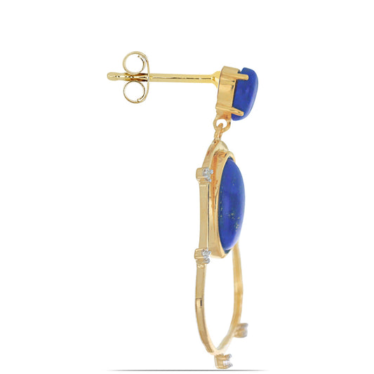 Brincos de Prata com Banho de Ouro com Lapis Lazuli de Badaquexão  Contraste: Cabeca de Veado (800)
