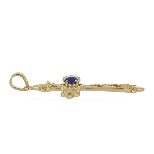 Pendente de Prata com Banho de Ouro com Lapis Lazuli de Badaquexão  Contraste: Cabeca de Veado (800)