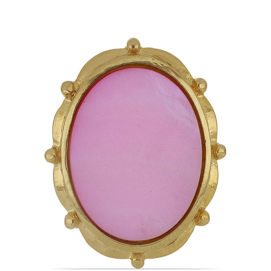 Anel de Prata com Banho de Ouro com Mãe de Pérola Rosa  Contraste: Cabeca de Veado (800)
