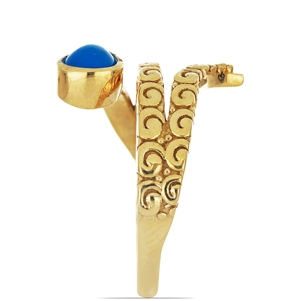 Anel de Prata com Banho de Ouro com Opala Azul de Lega Dembi da Etiópia  Contraste: Cabeca de Veado (800)