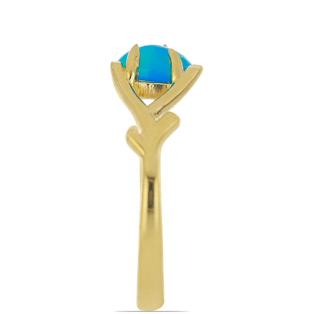 Anel de Prata com Banho de Ouro com Opala Azul de Lega Dembi da Etiópia