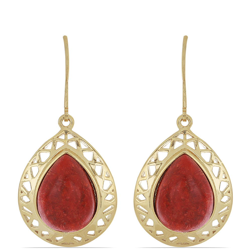 Brincos de Prata com Banho de Ouro com Coral Esponja Vermelha  Contraste: Cabeca de Veado (800) 1 