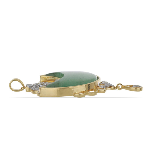 Pendente de Prata com Banho de Ouro com Aventurina Verde e Topázio Branco  Contraste: Cabeca de Veado (800)