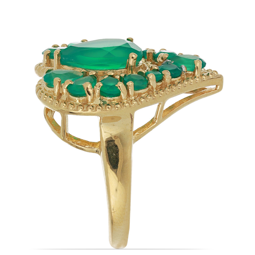 Anel de Prata com Banho de Ouro com Ágata Verde  Contraste: Cabeca de Veado (800)