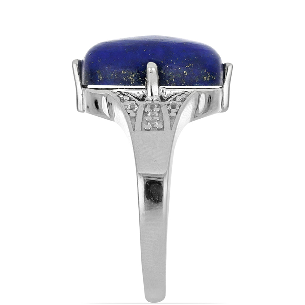 Anel de Prata com Lapis Lazuli de Badaquexão e Topázio Branco  Contraste: Cabeca de Veado (800)