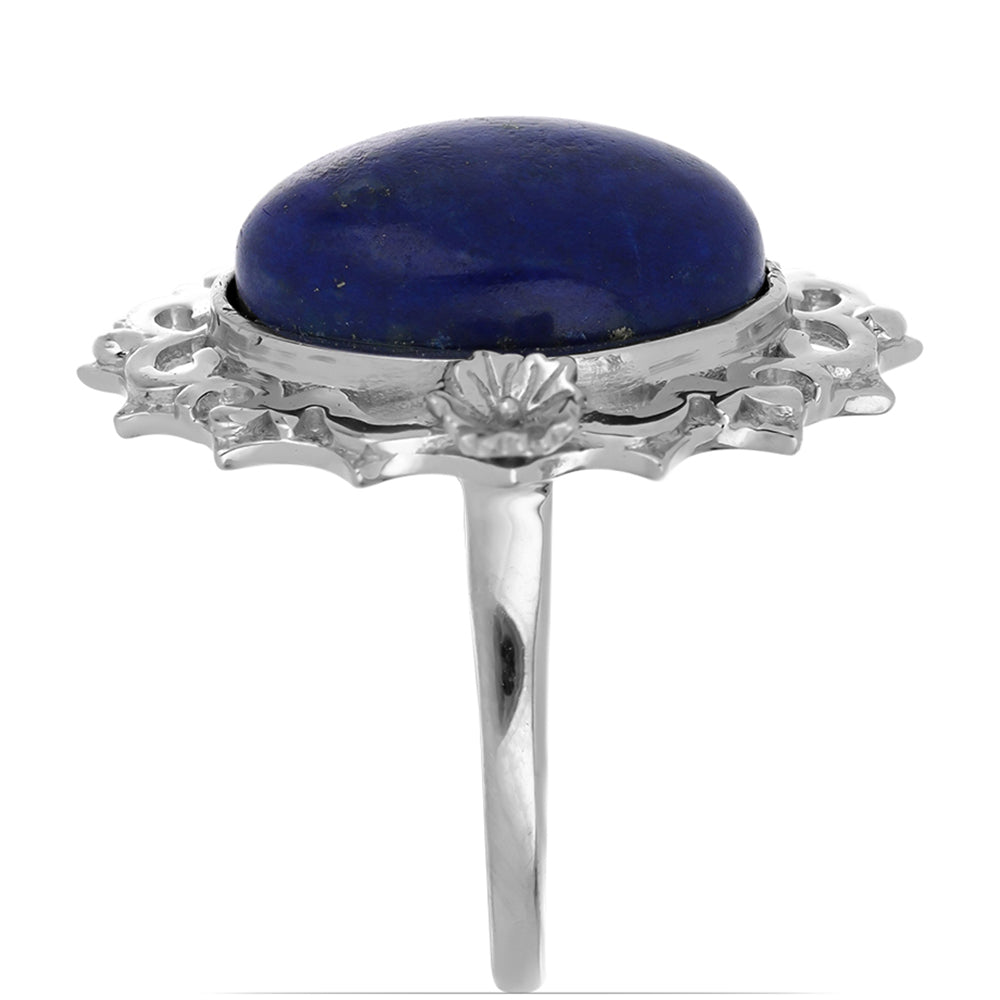 Anel de Prata com Lapis Lazuli de Badaquexão  Contraste: Cabeca de Veado (800)