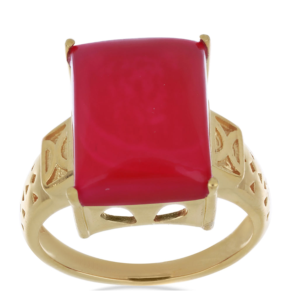 Anel de Prata com Banho de Ouro com Ónix cor-de-rosa  Contraste: Cabeca de Veado (800)