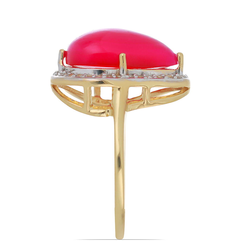 Anel de Prata com Banho de Ouro com Ónix cor-de-rosa e Topázio Branco  Contraste: Cabeca de Veado (800)