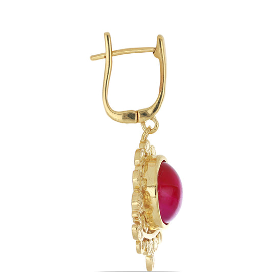 Brincos de Prata com Banho de Ouro com Ónix cor-de-rosa  Contraste: Cabeca de Veado (800)