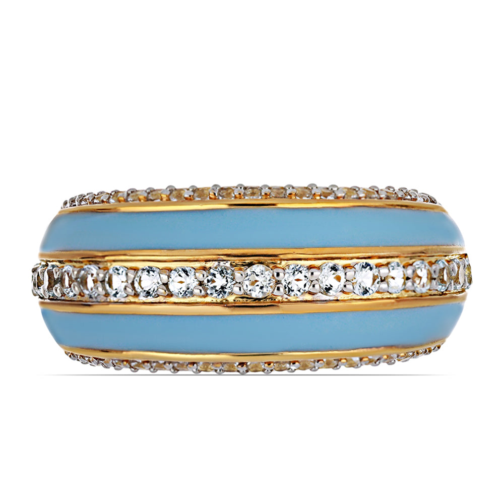 Anel de Prata com Banho de Ouro com Esmalte e Topázio Azul Céu  Contraste: Cabeca de Veado (800)