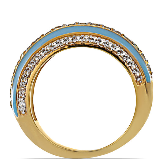 Anel de Prata com Banho de Ouro com Esmalte e Topázio Azul Céu  Contraste: Cabeca de Veado (800)