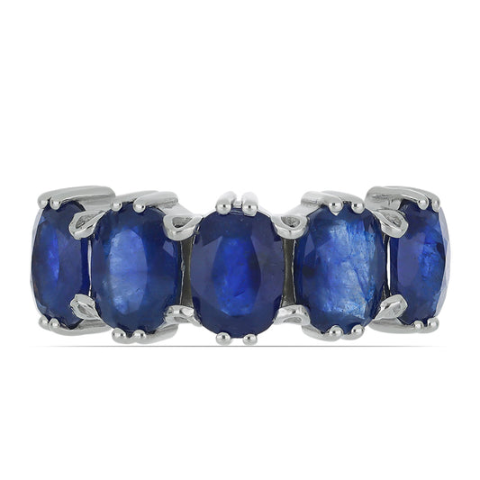 Anel de Prata com Safira Azul de Rosebery  Contraste: Cabeca de Veado (800)