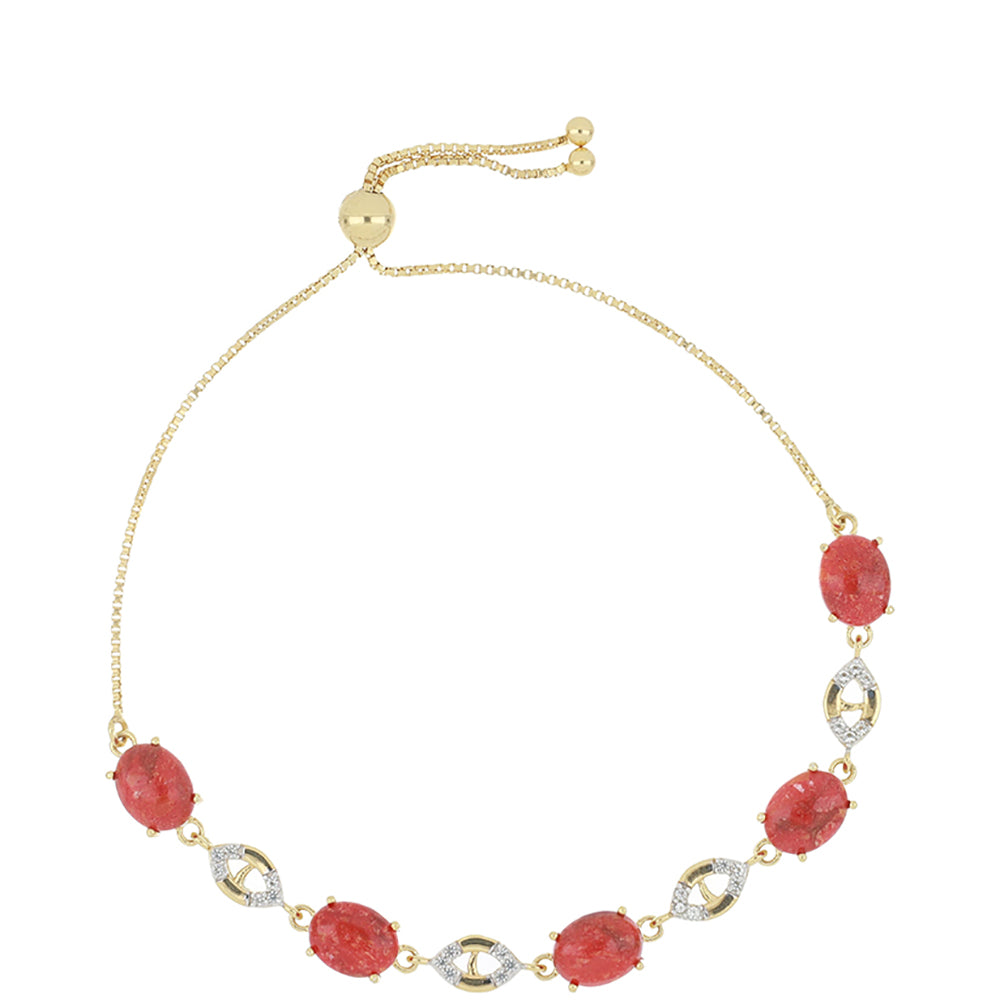 Pulseira de Prata com Banho de Ouro com Coral Esponja Vermelha e Topázio Branco  Contraste: Cabeca de Veado (800) 1 