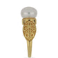 Anel de Prata com Banho de Ouro com Pérola Branca de Água Doce  Contraste: Cabeca de Veado (800)