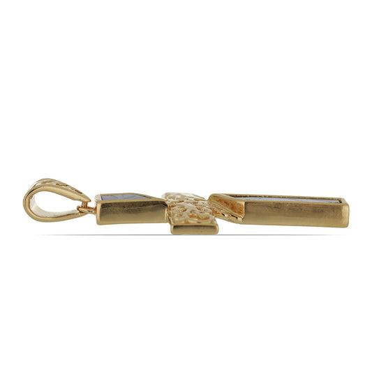 Cruz Pendente de Prata com Banho de Ouro com Concha de Paua  Contraste: Cabeca de Veado (800)