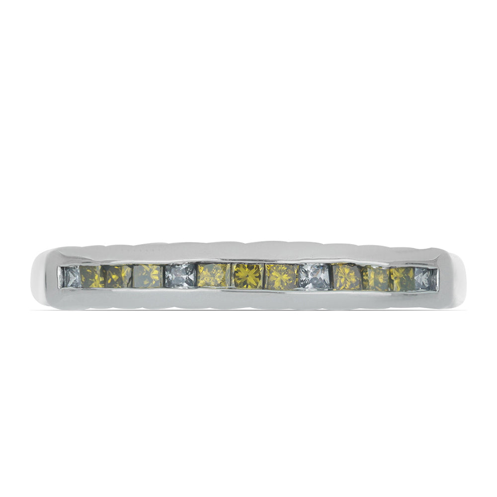 Anel de Prata com Diamante Amarelo e Zircão Branco