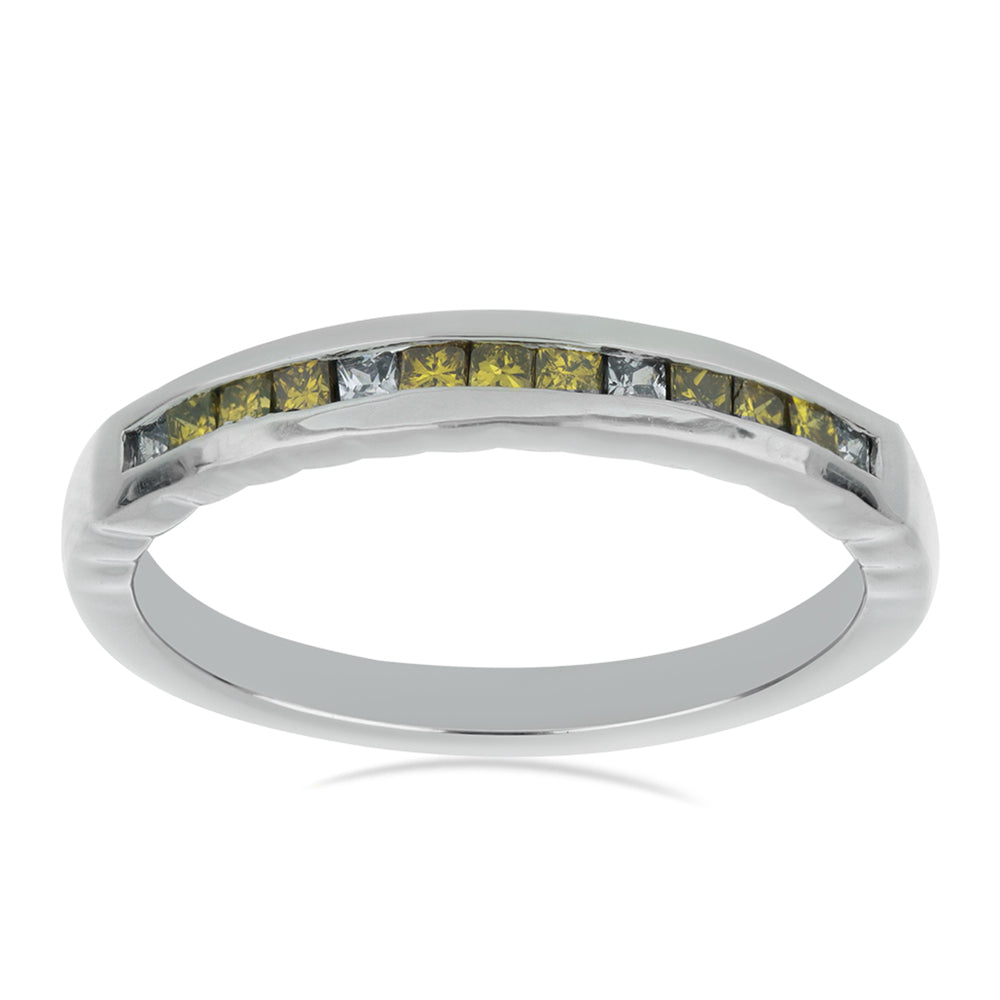 Anel de Prata com Diamante Amarelo e Zircão Branco