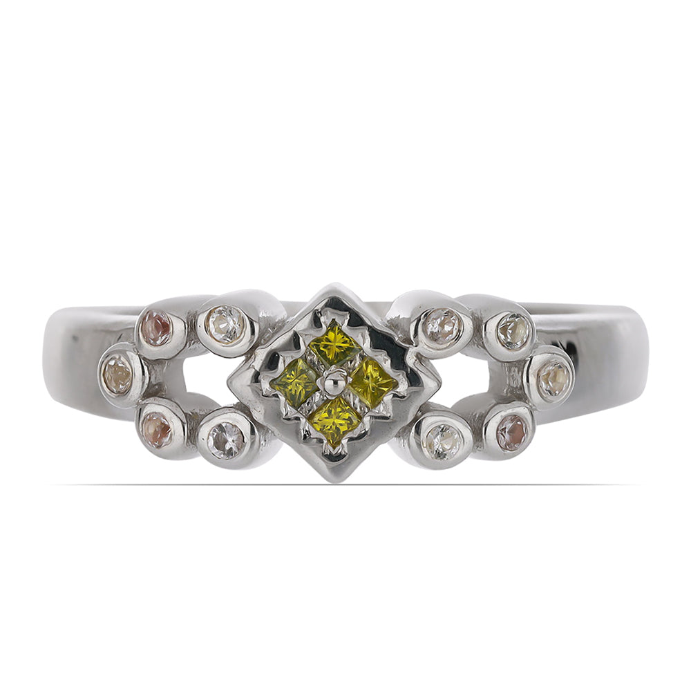 Anel de Prata com Diamante Amarelo e Zircão Branco  Contraste: Cabeca de Veado (800)