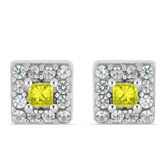 Brincos de Prata com Diamante Amarelo e Zircão Branco