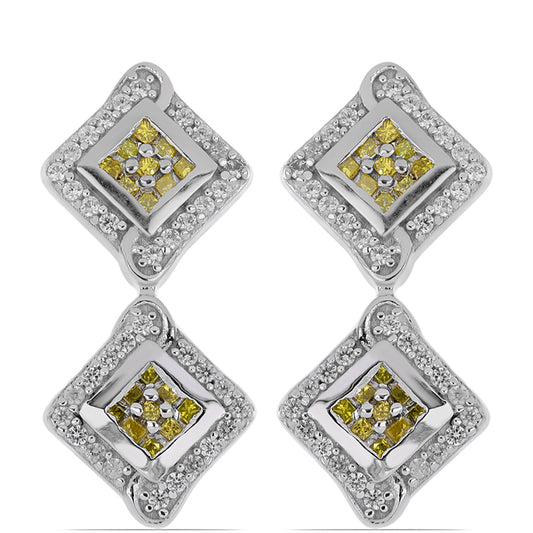 Brincos de Prata com Diamante Amarelo e Zircão Branco  Contraste: Cabeca de Veado (800)