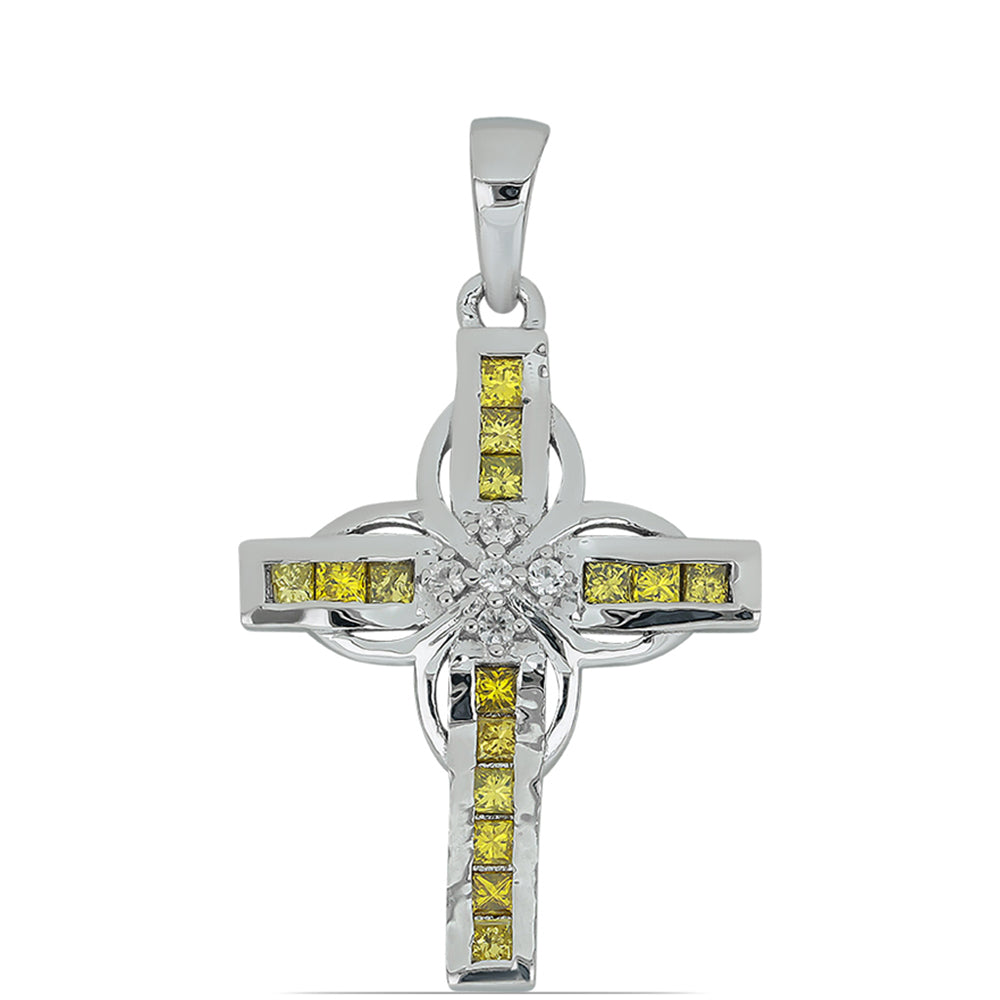 Pendente de Prata com Diamante Amarelo e Zircão Branco