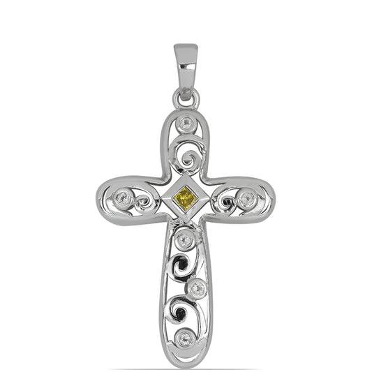 Pendente de Prata com Diamante Amarelo e Topázio Branco  Contraste: Cabeca de Veado (800)