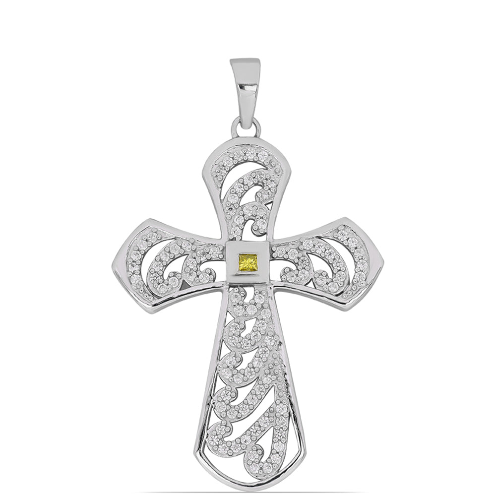 Pendente de Prata com Diamante Amarelo e Zircão Branco  Contraste: Cabeca de Veado (800) 1 