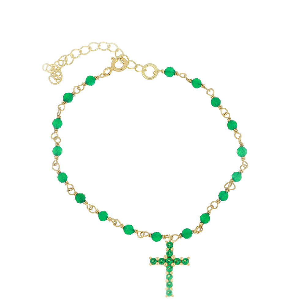 Pulseira de Prata com Banho de Ouro com Ágata Verde 1 