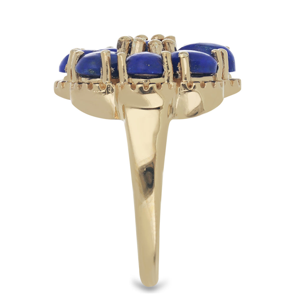 Anel de Prata com Banho de Ouro com Lapis Lazuli de Badaquexão  Contraste: Cabeca de Veado (800)