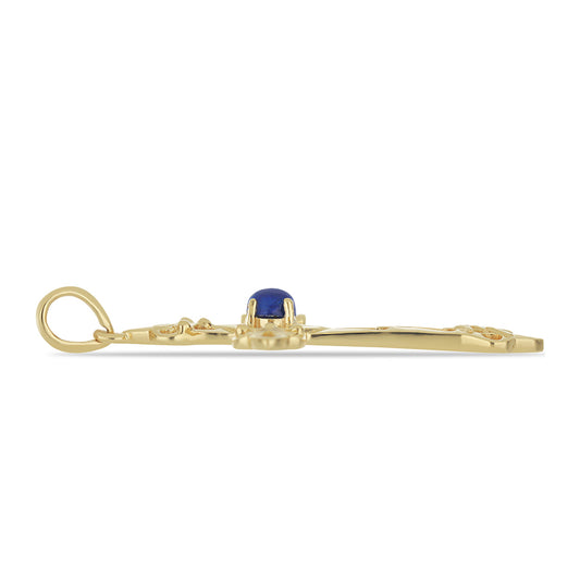 Cruz Pendente de Prata com Banho de Ouro com Lapis Lazuli de Badaquexão  Contraste: Cabeca de Veado (800)
