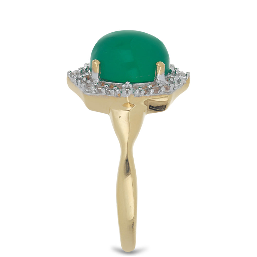 Anel de Prata com Banho de Ouro com Ónix Verde e Topázio Branco  Contraste: Cabeca de Veado (800)