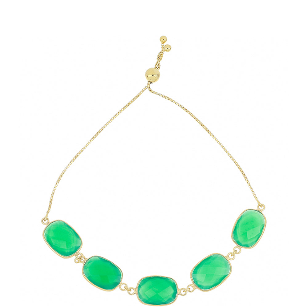 Pulseira de Prata com Banho de Ouro com Ónix Verde 1 